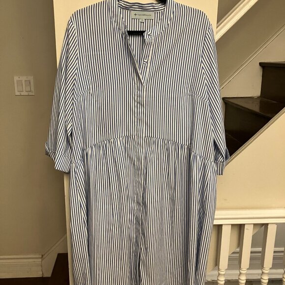 Blue and White Vertical Stripe Dress - Picture 3 of 7